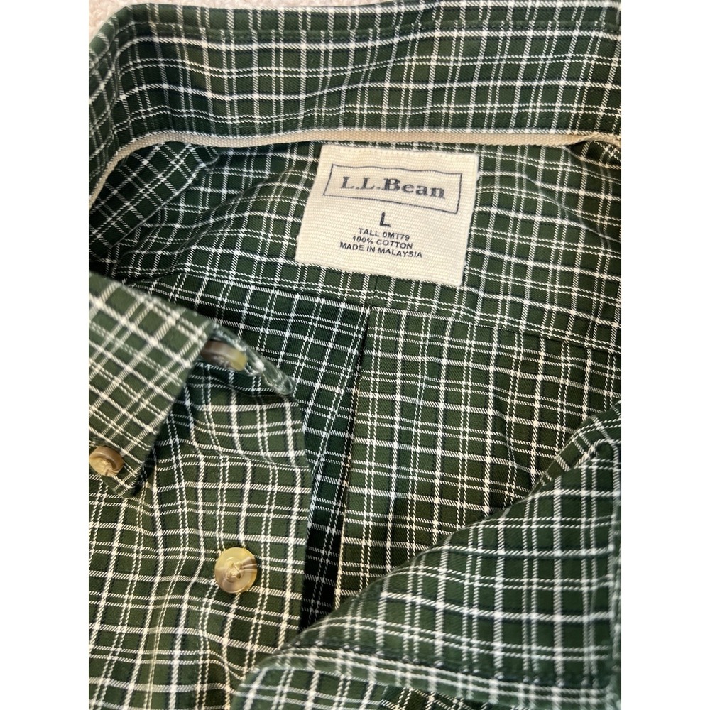 L.L.Bean Slightly Fitted Green Plaid Long Sleeve Button Down Flannel Size L Tall - Picture 2 of 3
